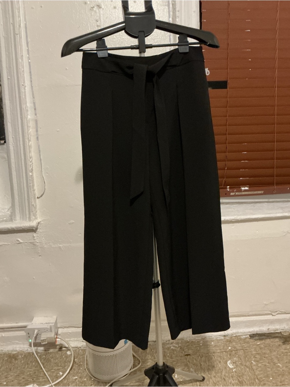 High-Rise Black Cropped Wide-Leg Pants with Self Tie
